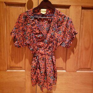 100% silk Anthropologie Maeve Women’s XS Kimono Orange Floral
